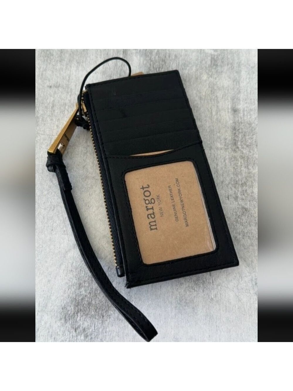 Margot Black slim leather Faye Card case wallet wristlet nwot